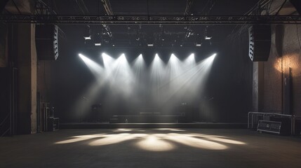 Concert Stage with Dramatic Lighting in an Empty Venue – A Scene Set for Spectacle