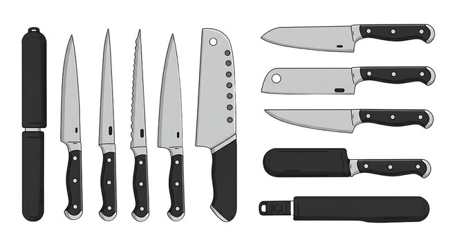 Assorted Kitchen Knives Set Illustration for Culinary Needs