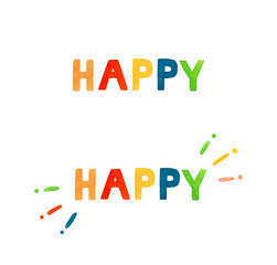 HAPPY（ハッピー）のかわいい手書き文字セット　手描き水彩イラスト素材