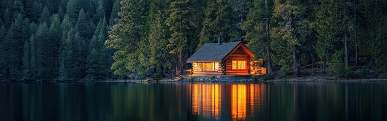 Fototapeta premium Rustic wooden cabin by the lake