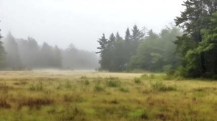 Misty Meadow Enveloped by a Foggy Forest