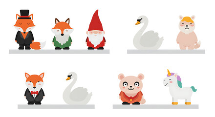 Cute Cartoon Animal Characters on Shelves Illustration for Children Designs