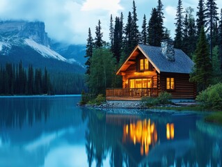 Fototapeta premium Rustic wooden cabin by the lake