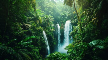 Lush Rainforest Waterfall Paradise: Serene Tropical Escape