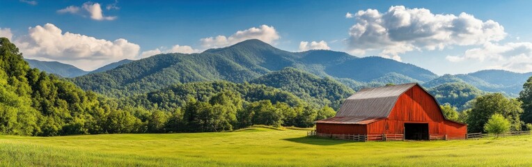 Fototapeta premium Scenic red barn in hills