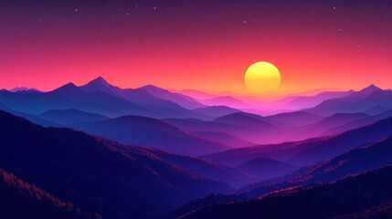 Fototapeta premium Vibrant Sunset Over Majestic Mountain Ranges