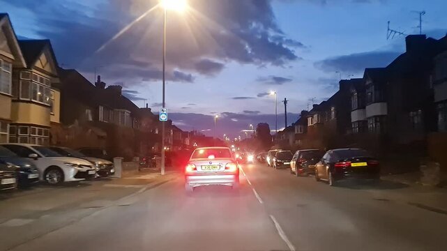 British Road and Traffic at Luton City of England UK. Dash Cam Footage Was Captured from Front Screen of Car during Travel on February 26th, 2025