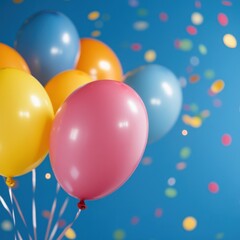 Colorful balloons with confetti background