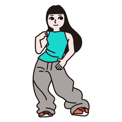 ヒップホップ　女性　線画　　ベクター