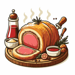 meat, food, traditional, slice, dinner, pastry, meal, beef, cooking, red, lunch, holiday, wellington, sauce, roasted, recipe, puff, cut, fillet, stuffed, steak, pie, christmas, tradition, ingredient, 