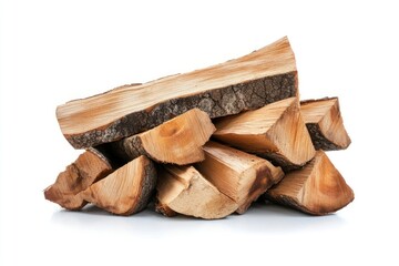 Pile of Cut Firewood on White Background Ready for Winter Season