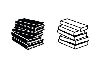 Black and White Stacked Books Simple Icon Design