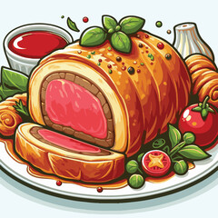 meat, food, traditional, slice, dinner, pastry, meal, beef, cooking, red, lunch, holiday, wellington, sauce, roasted, recipe, puff, cut, fillet, stuffed, steak, pie, christmas, tradition, ingredient, 