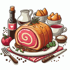 meat, food, traditional, slice, dinner, pastry, meal, beef, cooking, red, lunch, holiday, wellington, sauce, roasted, recipe, puff, cut, fillet, stuffed, steak, pie, christmas, tradition, ingredient, 
