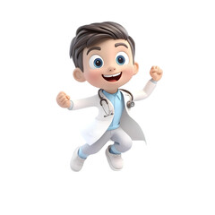 Excited Cartoon Doctor Character Jumping