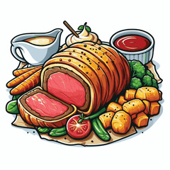 meat, food, traditional, slice, dinner, pastry, meal, beef, cooking, red, lunch, holiday, wellington, sauce, roasted, recipe, puff, cut, fillet, stuffed, steak, pie, christmas, tradition, ingredient, 