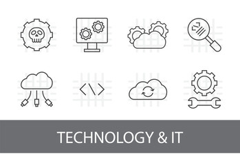 Technology and it icon set, linear style