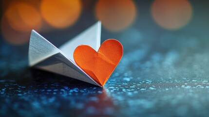 Fototapeta premium Origami heart on paper plane