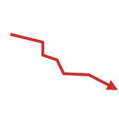Red arrow going down stock icon. Financial market crash icon for your website design. Graph chart downtrend symbol.