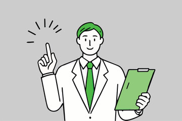 Idea Generation: Man Pointing Upward with Clipboard, Bright Concept. 