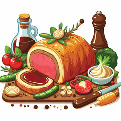 meat, food, traditional, slice, dinner, pastry, meal, beef, cooking, red, lunch, holiday, wellington, sauce, roasted, recipe, puff, cut, fillet, stuffed, steak, pie, christmas, tradition, ingredient, 