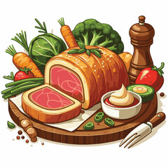meat, food, traditional, slice, dinner, pastry, meal, beef, cooking, red, lunch, holiday, wellington, sauce, roasted, recipe, puff, cut, fillet, stuffed, steak, pie, christmas, tradition, ingredient, 
