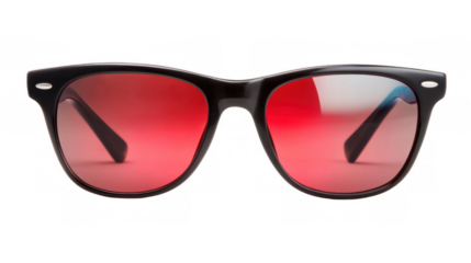 Isolated black sunglasses featuring striking red gradient lenses, perfect for a trendy summer look.