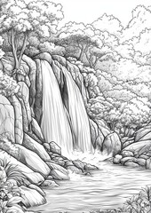 Fantasy Waterfall Coloring Pages