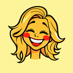 A cheerful cartoon face with bright blonde hair and a radiant smile
