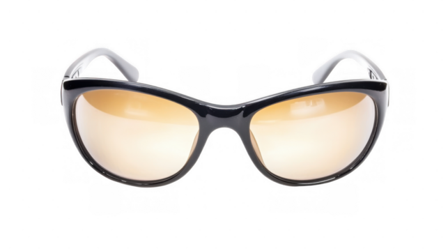 Chic cat-eye sunglasses with a sleek black frame and gradient lenses, isolated on a transparent background.