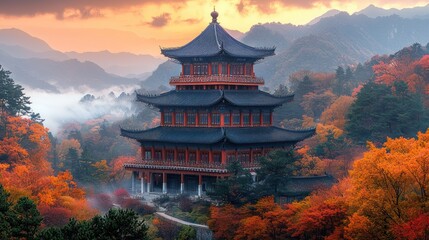 Fototapeta premium Pagoda in Autumn Colors