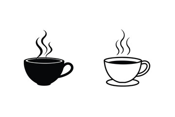 Hot Coffee Cups Black, White, Beverage Icons, Steam, Drink