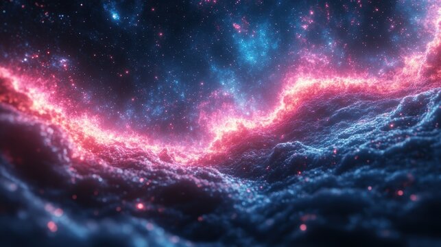 Vibrant cosmic landscape showcasing swirling nebulae and star clusters