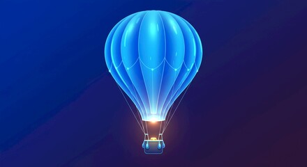 Glowing Blue Hot Air Balloon Night Sky Travel Adventure