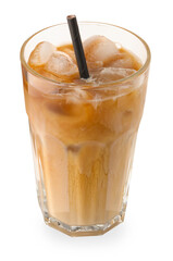 Refreshing iced coffee with milk in glass isolated on white