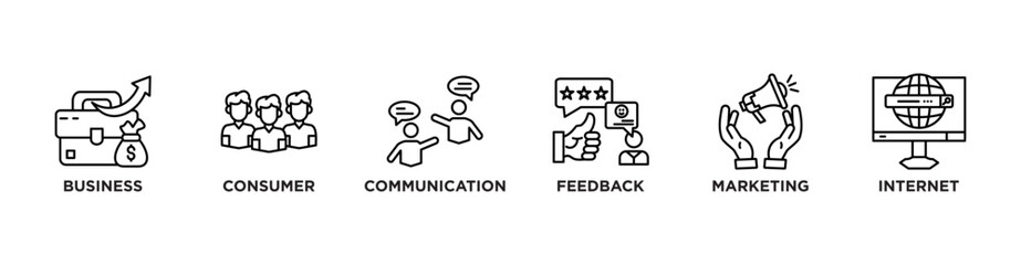 B2C banner web icon vector illustration concept with icon of business, consumer, communication, feedback, marketing, internet	