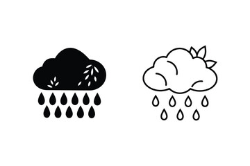 Rainy Cloud Icons Silhouette and Outline Weather Symbols