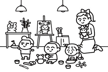 Children are modeling with clay.