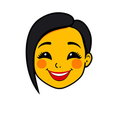 With black hair and a joyful expression, this emoji radiates happiness and warmth