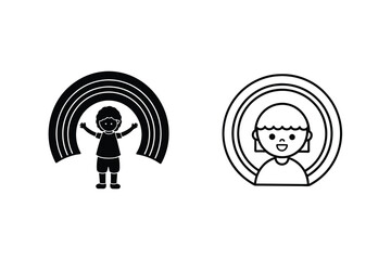 Joyful Children Underneath Vibrant Rainbow Arcs, Simple Icons
