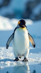 Fototapeta premium Adorable penguin waddling on ice , snow, waddle