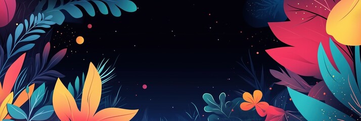 Vibrant creative portfolio expo banner showcasing colorful foliage and dark background