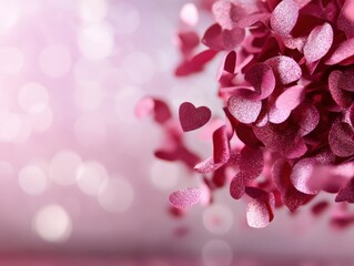 Heart confetti and bright bokeh