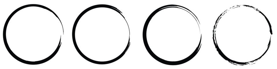 Hand drawn circle line sketch set. Circular vector image. Hand drawn circle with doodle patterns. Vector brush strokes circles of paint.