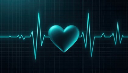 Abstract Teal Heartbeat Sleek Angled Design on Black Grid Background