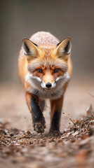 Obraz premium Red fox walking forest path.