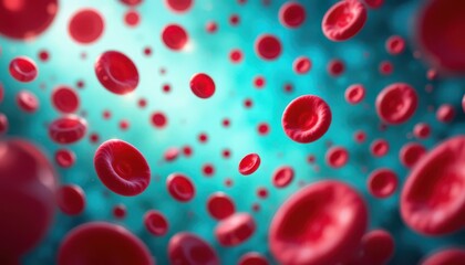 Abstract Microscopic View Red Blood Cells in Vibrant Blue-Green Flow