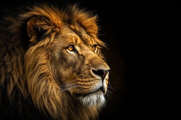 Fototapeta premium Majestic Lion Gazing Into the Distance in Low Light Setting Generative AI