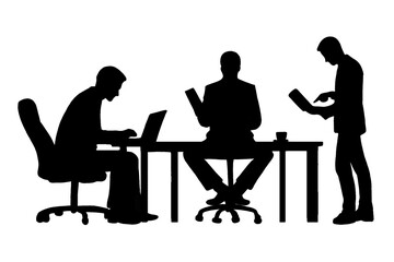Silhouette of a group of people discussing, vector icon isolated on white background.