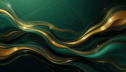 Luxurious Emerald and Gold Abstract Art Dynamic Flowing Lines Background